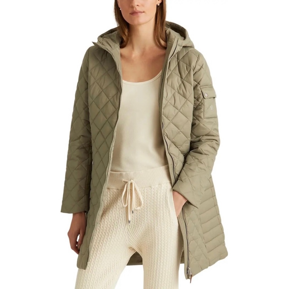 NWT Ralph Lauren Light Weight Hooded Quilted Down Coat Sage M